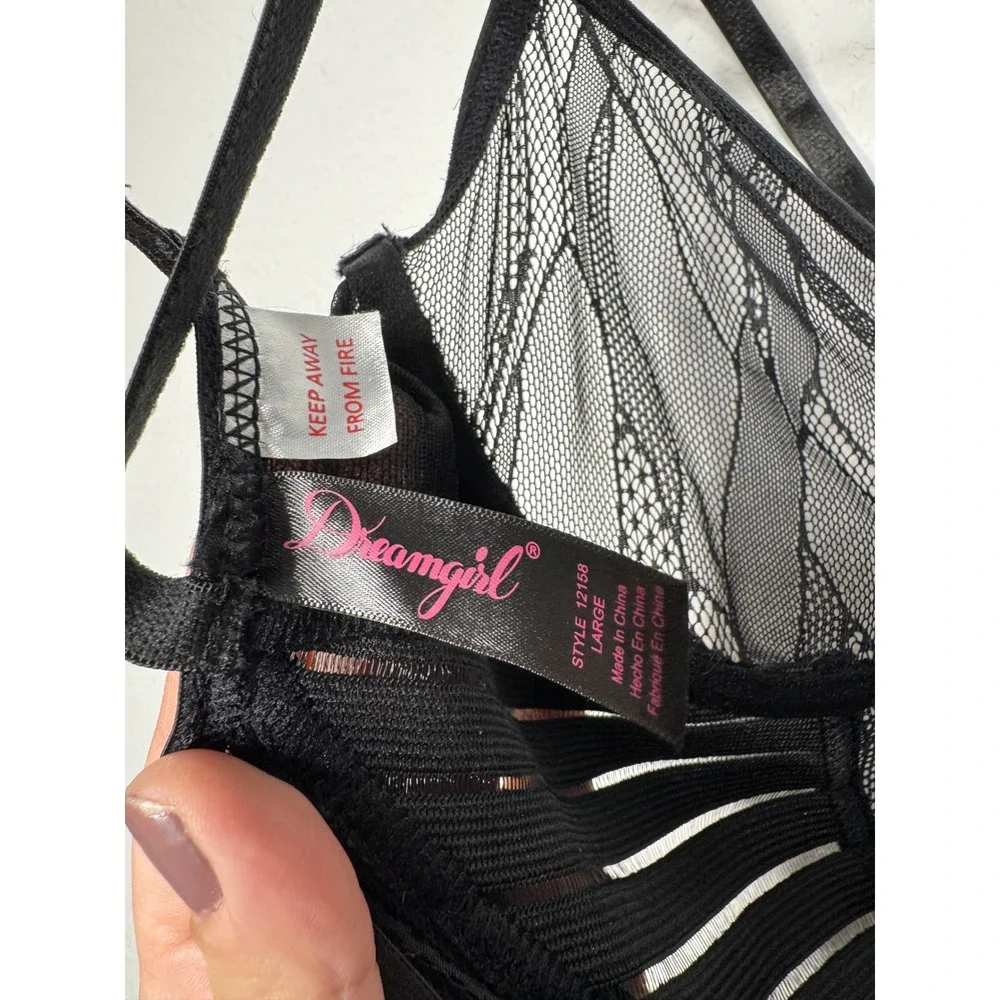 Dreamgirl Black Lace Mesh Underwire‎ Chemise Dress Garter Lingerie Womens Size L
